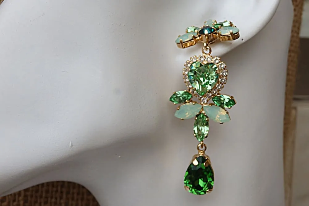 Green heart earrings