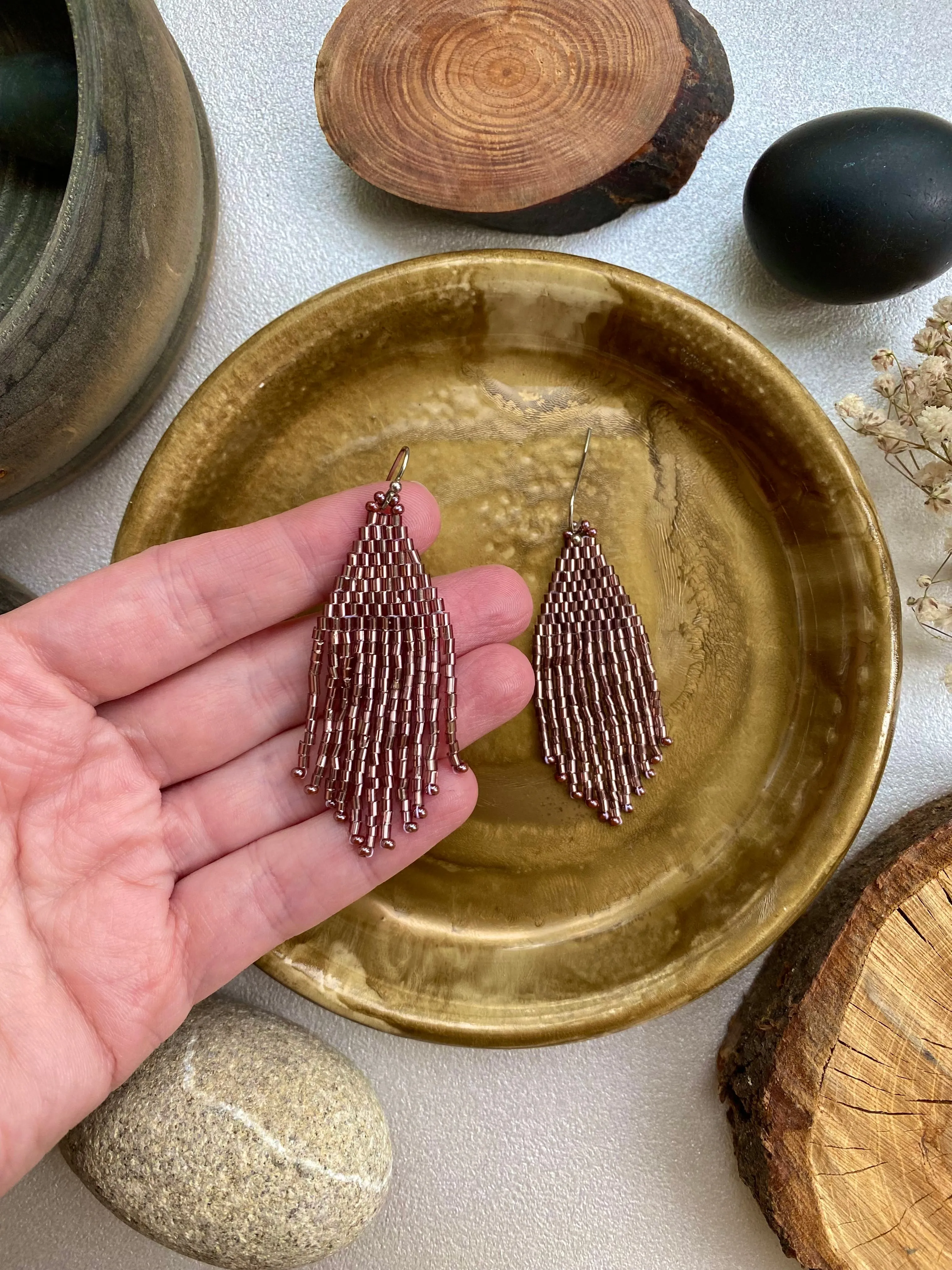 Handmade Very Shiny Seed Bead Earrings, Soft Purple Fringe Earrings, Festive Chandelier Earring, Boho Earrings, Dainty Statement Earring, Dangle Earrings