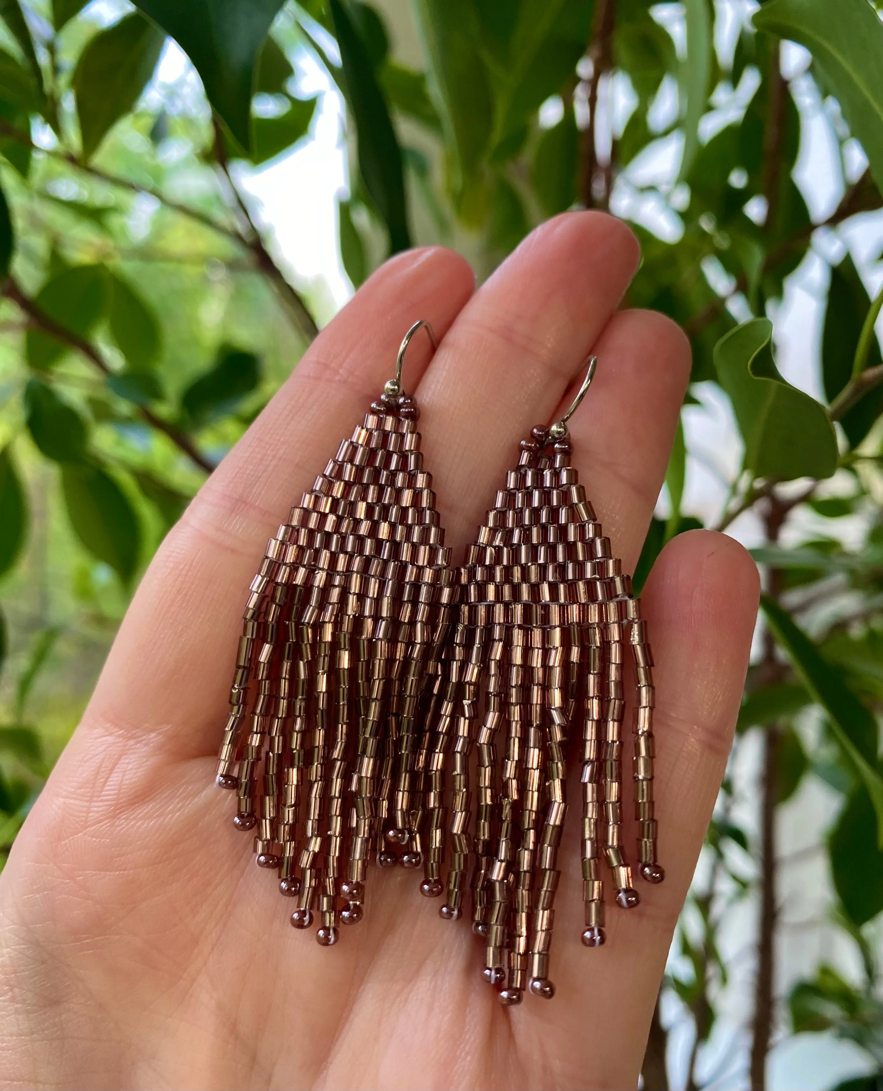 Handmade Very Shiny Seed Bead Earrings, Soft Purple Fringe Earrings, Festive Chandelier Earring, Boho Earrings, Dainty Statement Earring, Dangle Earrings