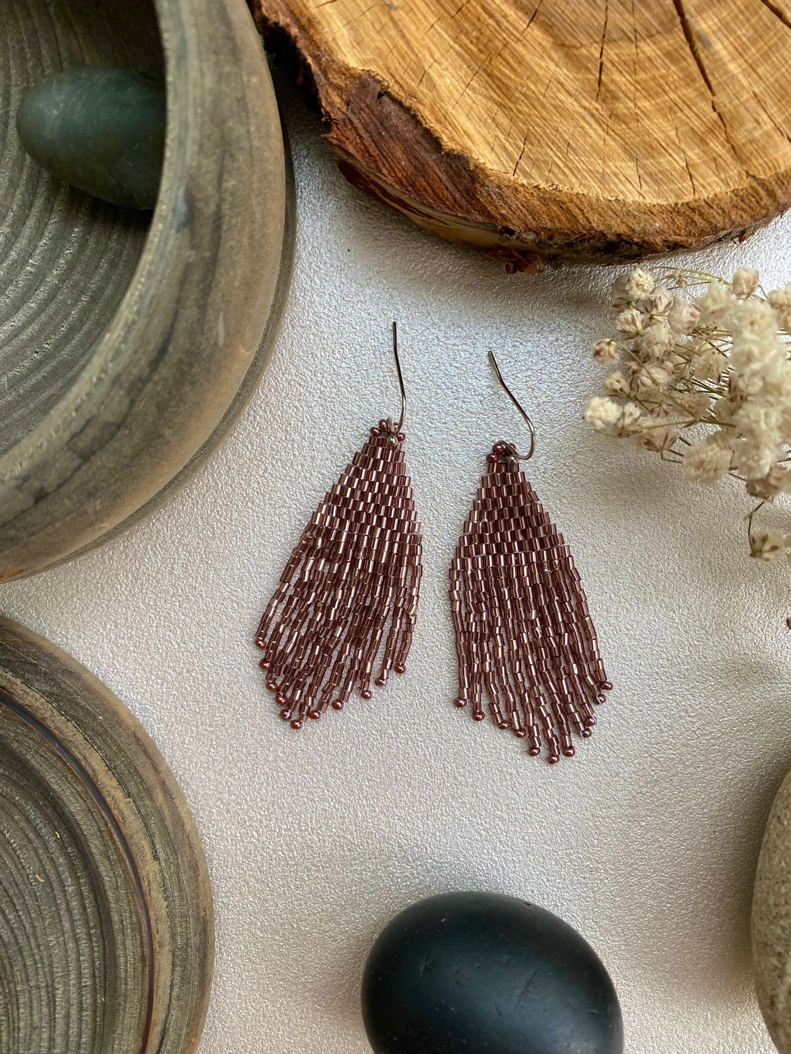 Handmade Very Shiny Seed Bead Earrings, Soft Purple Fringe Earrings, Festive Chandelier Earring, Boho Earrings, Dainty Statement Earring, Dangle Earrings