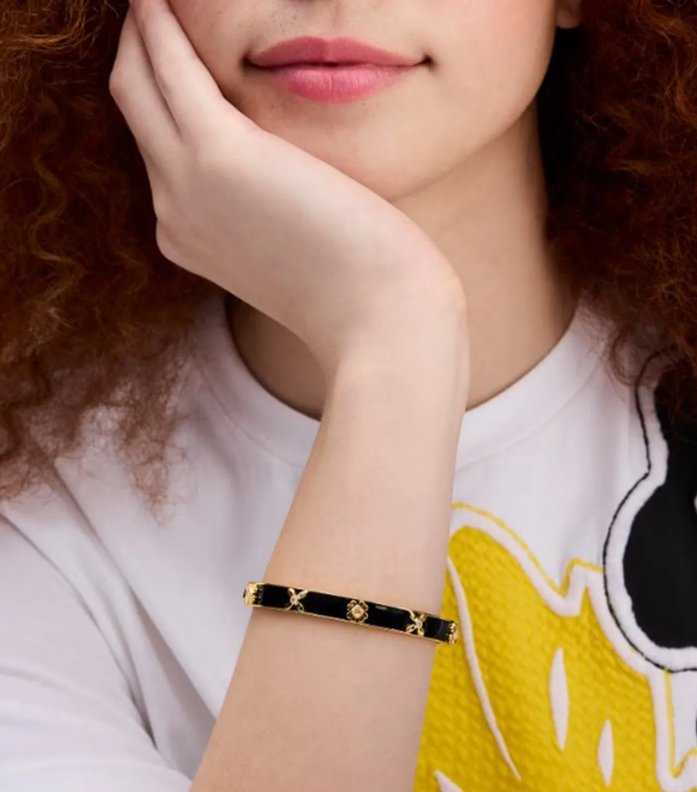 Heritage Bloom Hinged Bangle Black/Gold