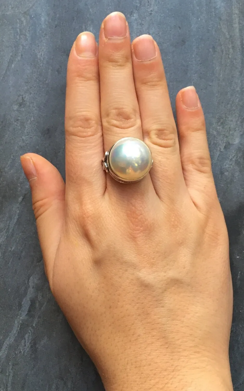 Huge Pearl Ring - Natural Mabe Pearl - June Birthstone Ring