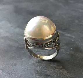Huge Pearl Ring - Natural Mabe Pearl - June Birthstone Ring