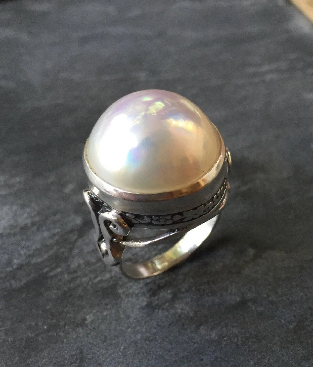 Huge Pearl Ring - Natural Mabe Pearl - June Birthstone Ring