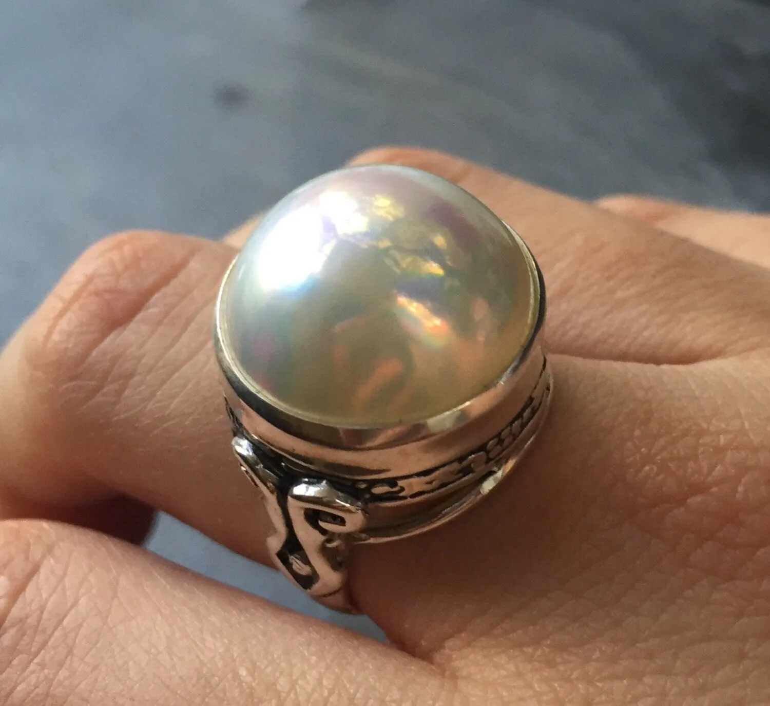 Huge Pearl Ring - Natural Mabe Pearl - June Birthstone Ring