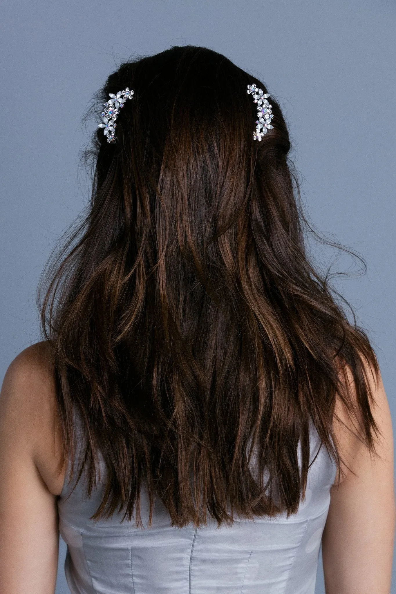 Jane Frosted Flower Crystal Hair Comb (Sold as a pair)