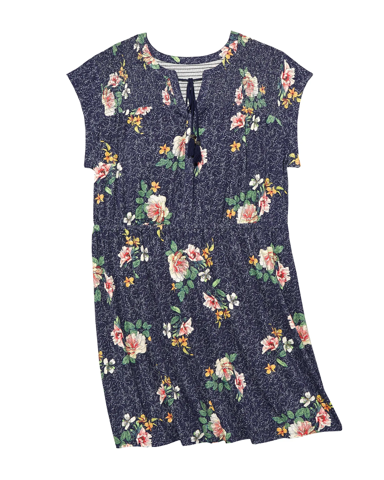 Kendra Smocked Detail Dress | Navy / Light Blue