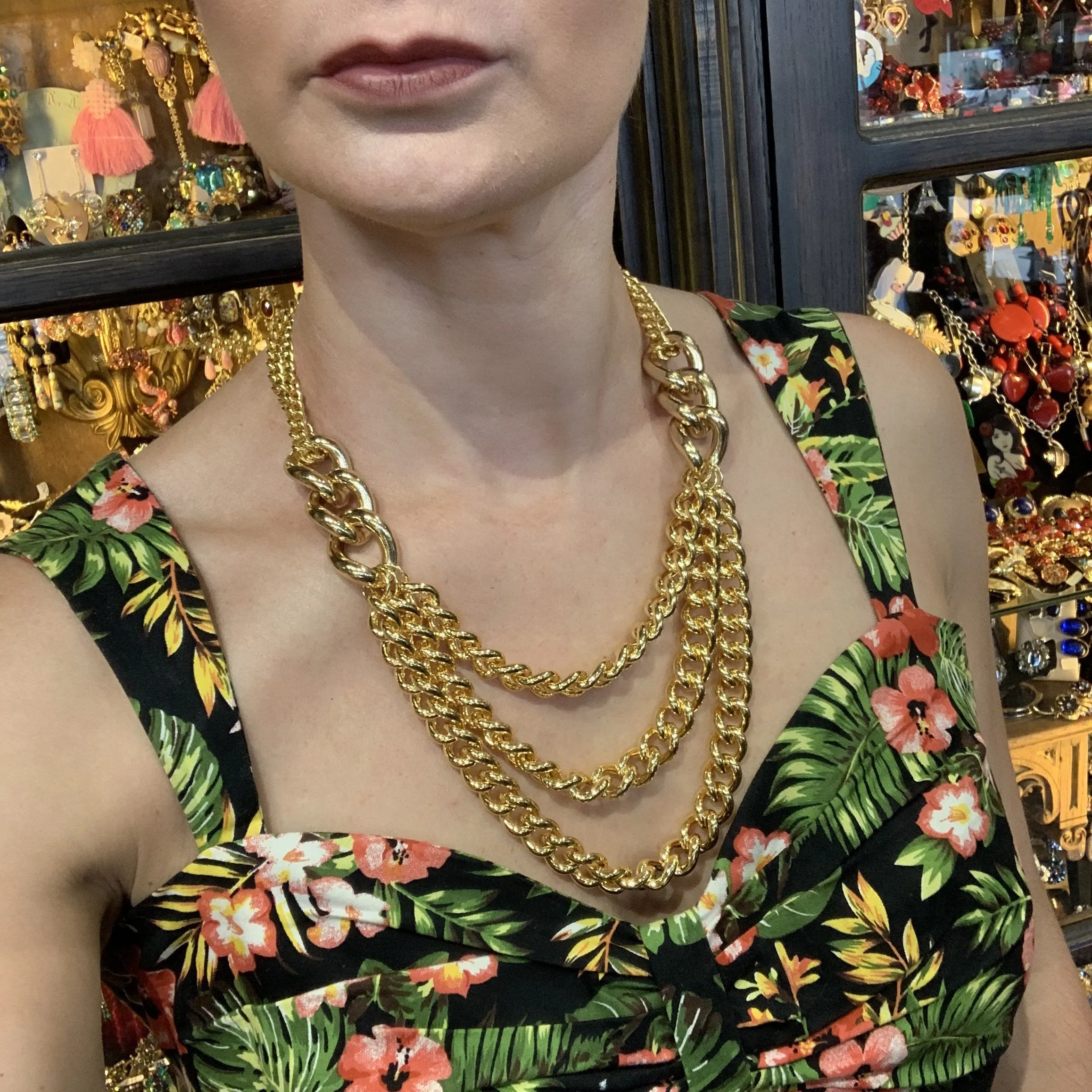 Kenneth Jay Lane Triple Chain Necklace Gold Plated