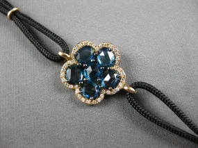LONG 3.51CT DIAMOND & AAA LONDON BLUE TOPAZ 14KT ROSE GOLD FLOWER FUN BRACELET