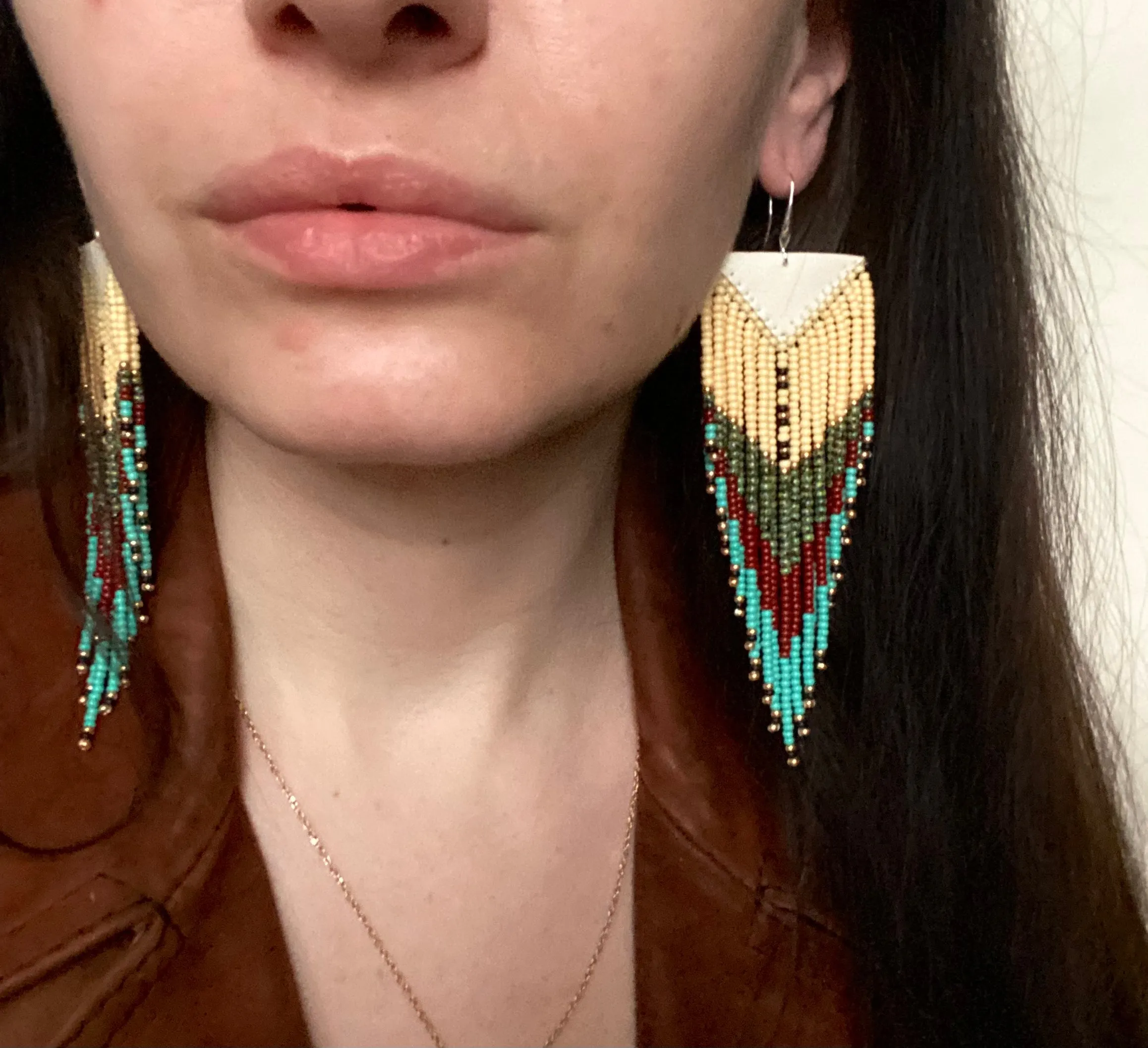 Long Earthy Seed Bead Fringe Chandelier Earrings for Women in Boho Hippie style
