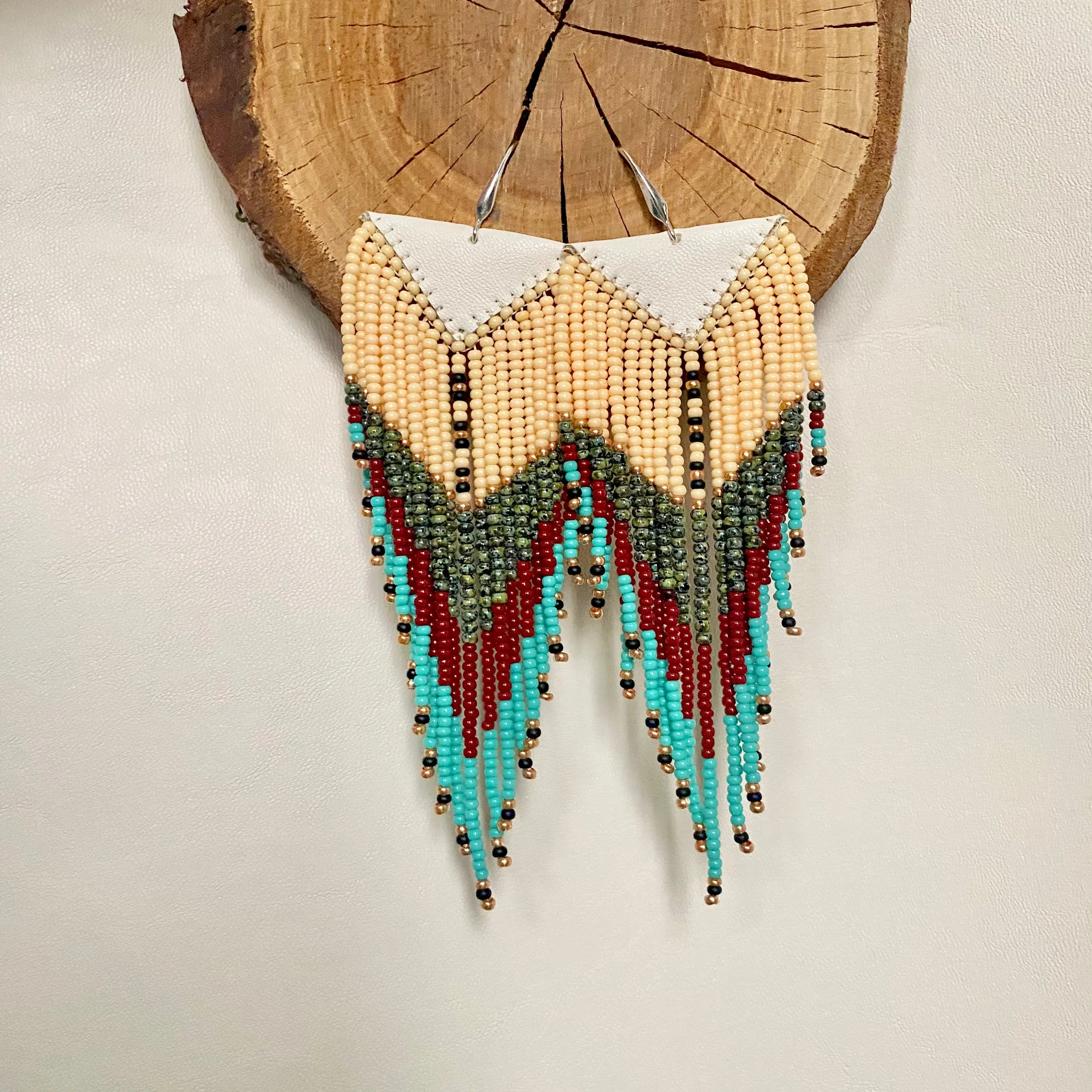 Long Earthy Seed Bead Fringe Chandelier Earrings for Women in Boho Hippie style