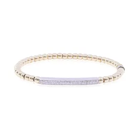 LUIGI TAVANTI 18K YELLOW GOLD BEADED STRETCH BRACELET WITH 18K WHITE GOLD DIAMOND BAR