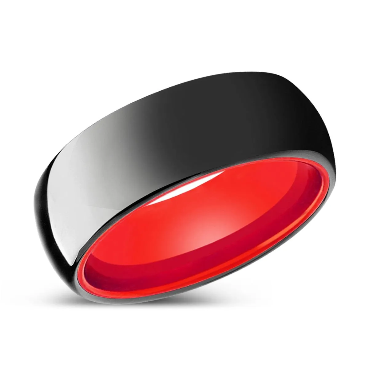 LUMINATE | Red Ring, Black Tungsten Ring, Shiny, Domed