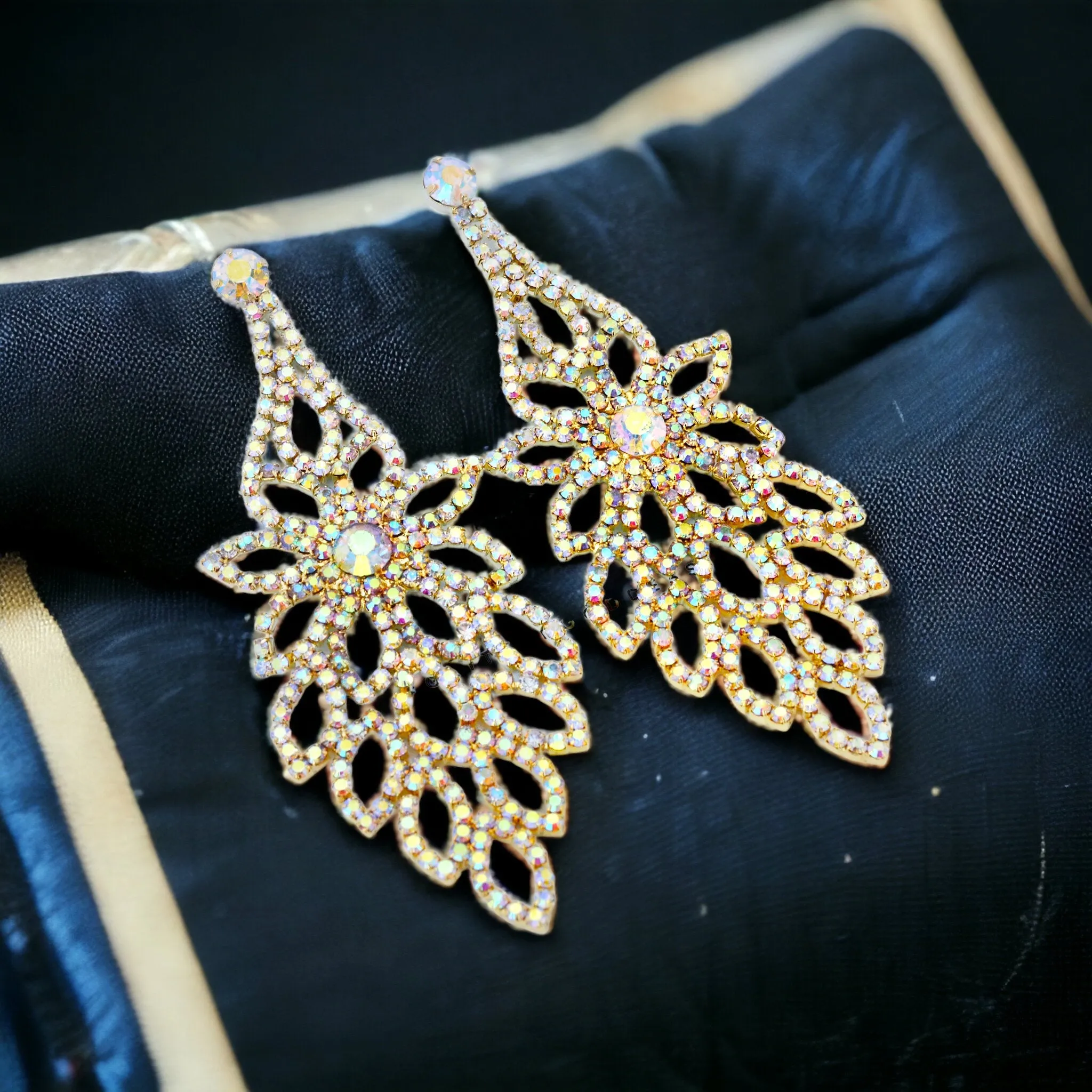 MAYA - ab gold chandelier rhinestone earrings