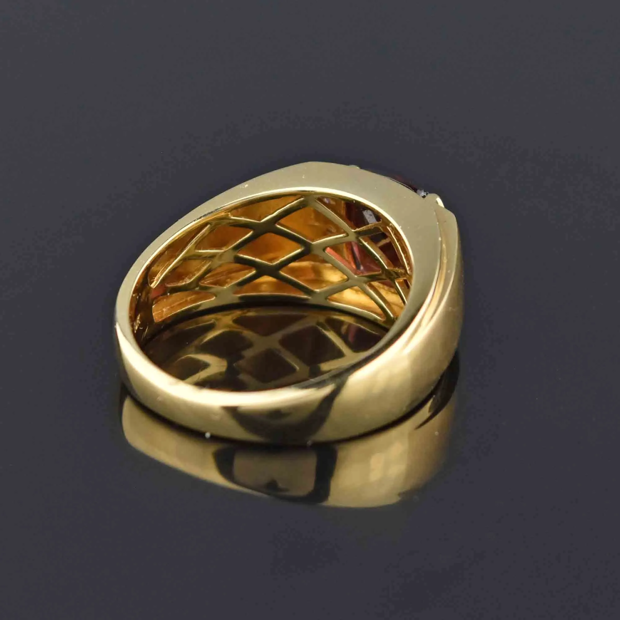 Mens Diamond Signet Style Cushion Cut Garnet Ring