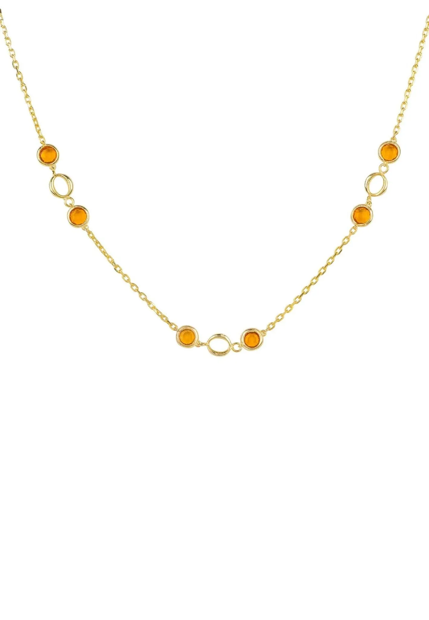 Milan Link Gemstone Necklace Gold Citrine
