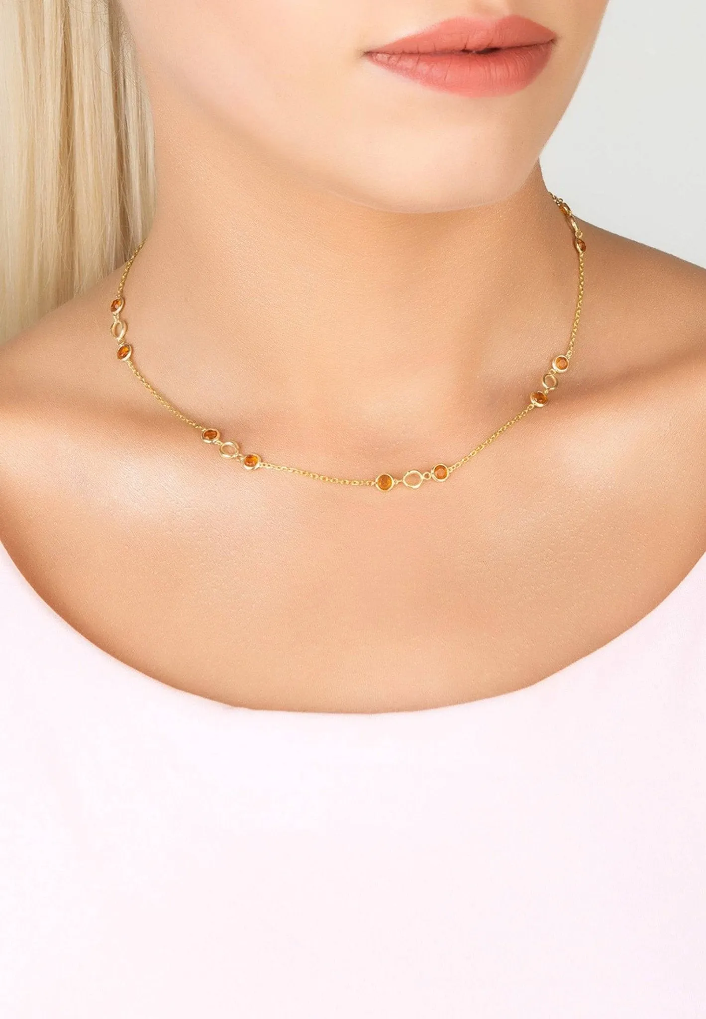 Milan Link Gemstone Necklace Gold Citrine