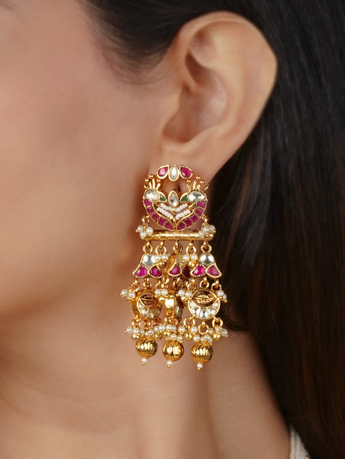 Multicolor Gold Plated Jadau Kundan Necklace Set - MS2355YP