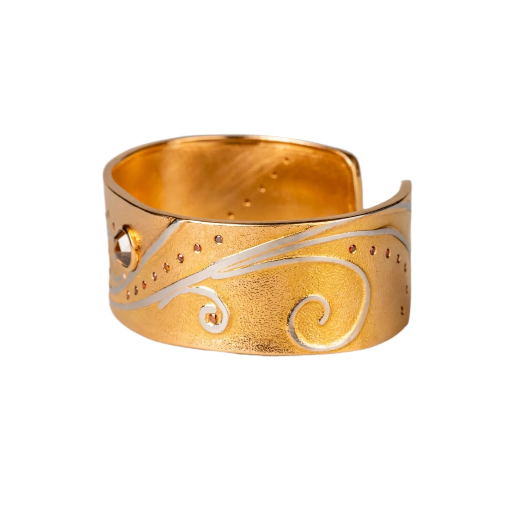 Narrow Rose Gold Cuff With Diamonds and Fused Platinum