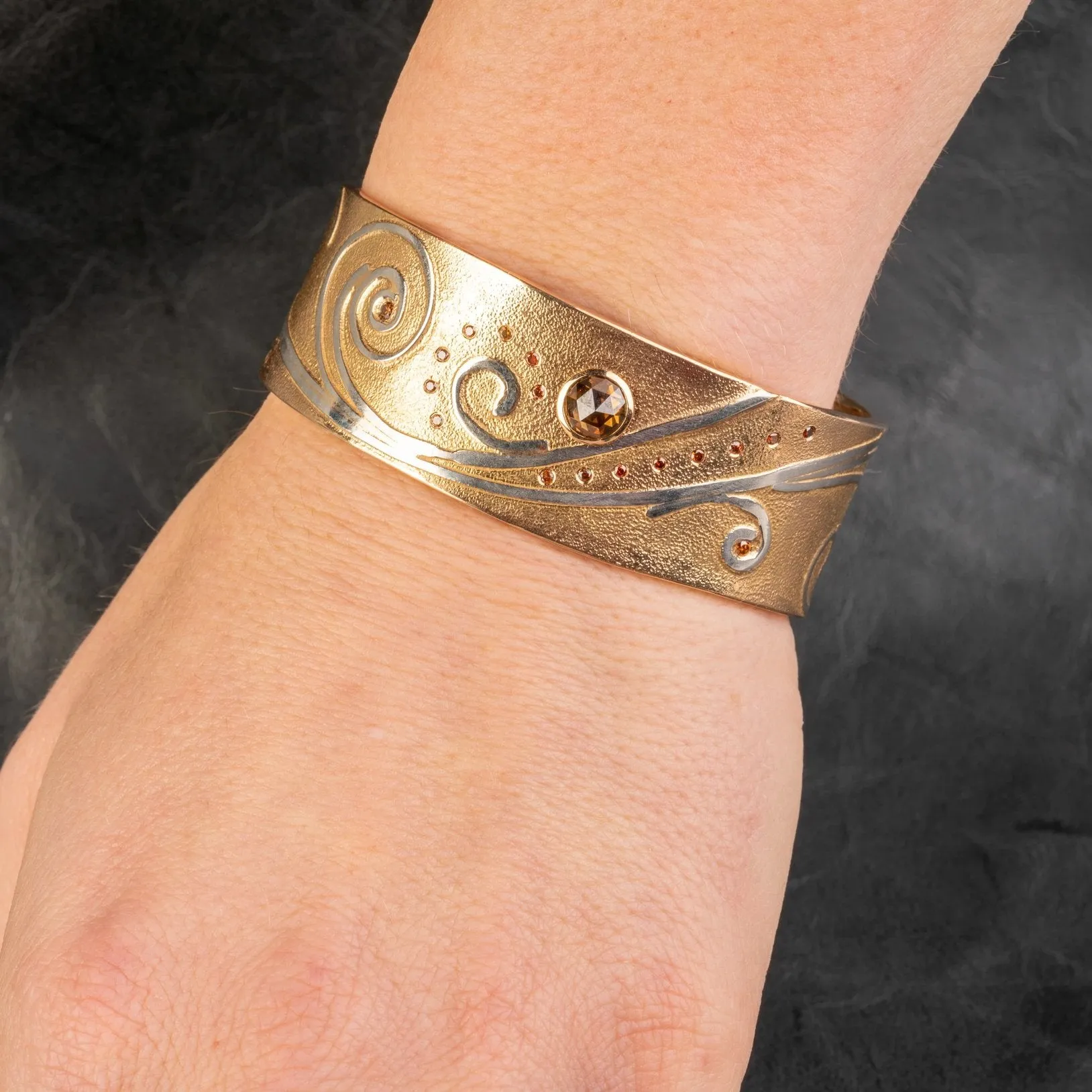 Narrow Rose Gold Cuff With Diamonds and Fused Platinum