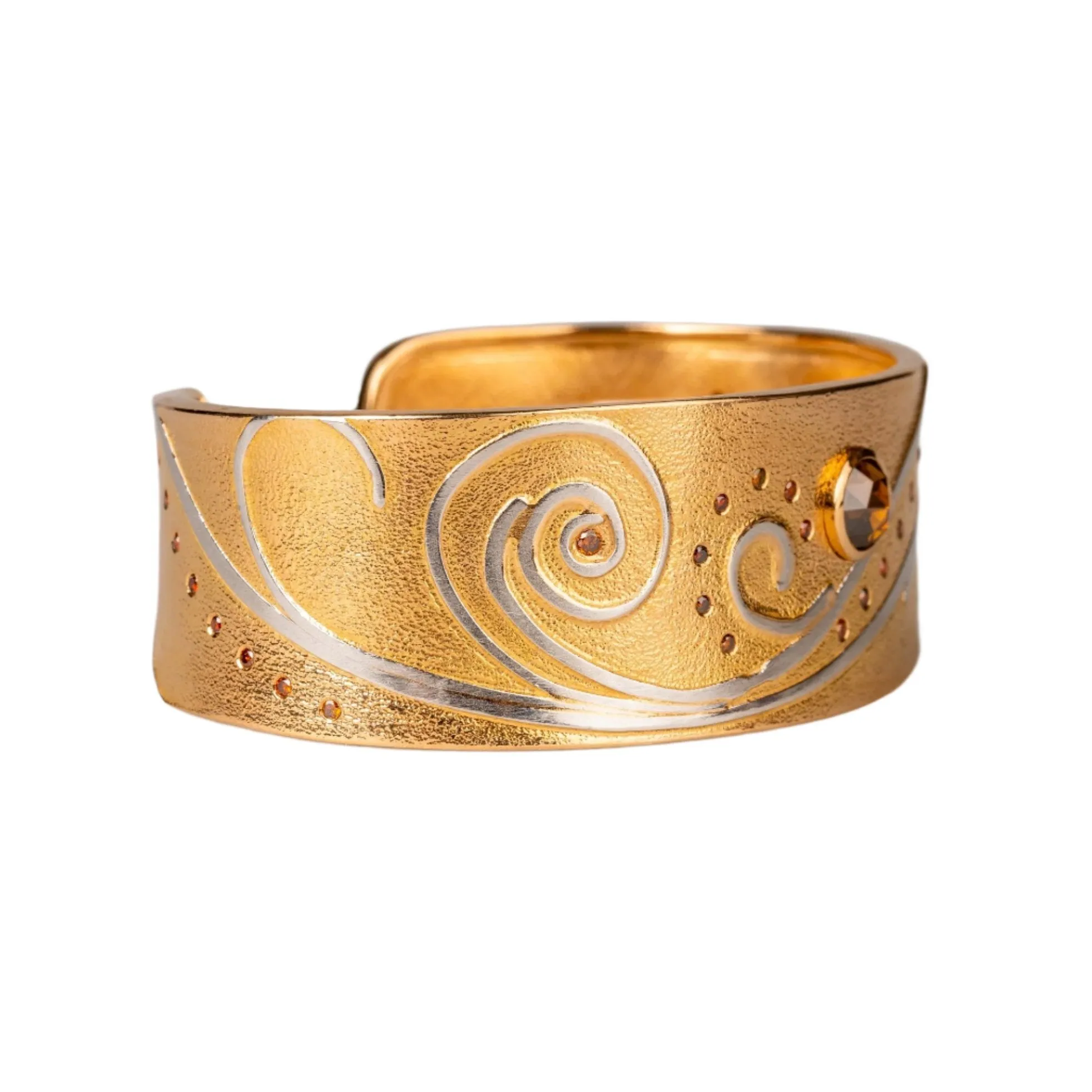 Narrow Rose Gold Cuff With Diamonds and Fused Platinum