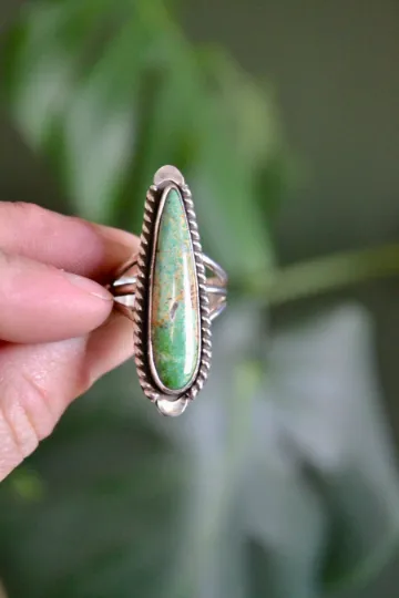 Native American Elongated Teardrop Turquoise Ring