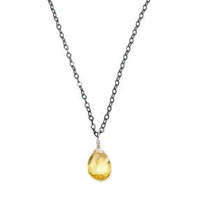 Necklace - Honey Citrine Gemstone Oxidized Chain by Foamy Wader