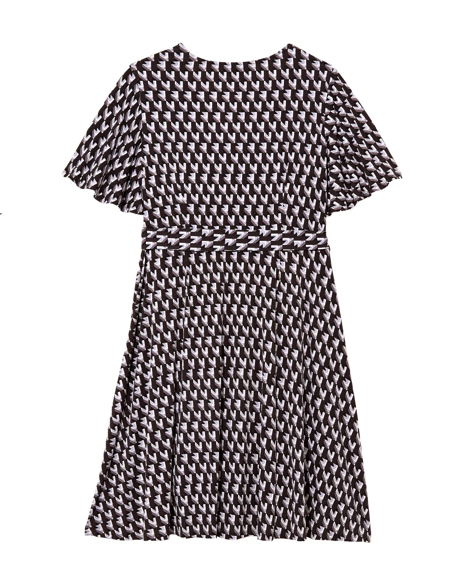 Newbury Flutter Sleeve Wrap Dress | Black / Light Grey