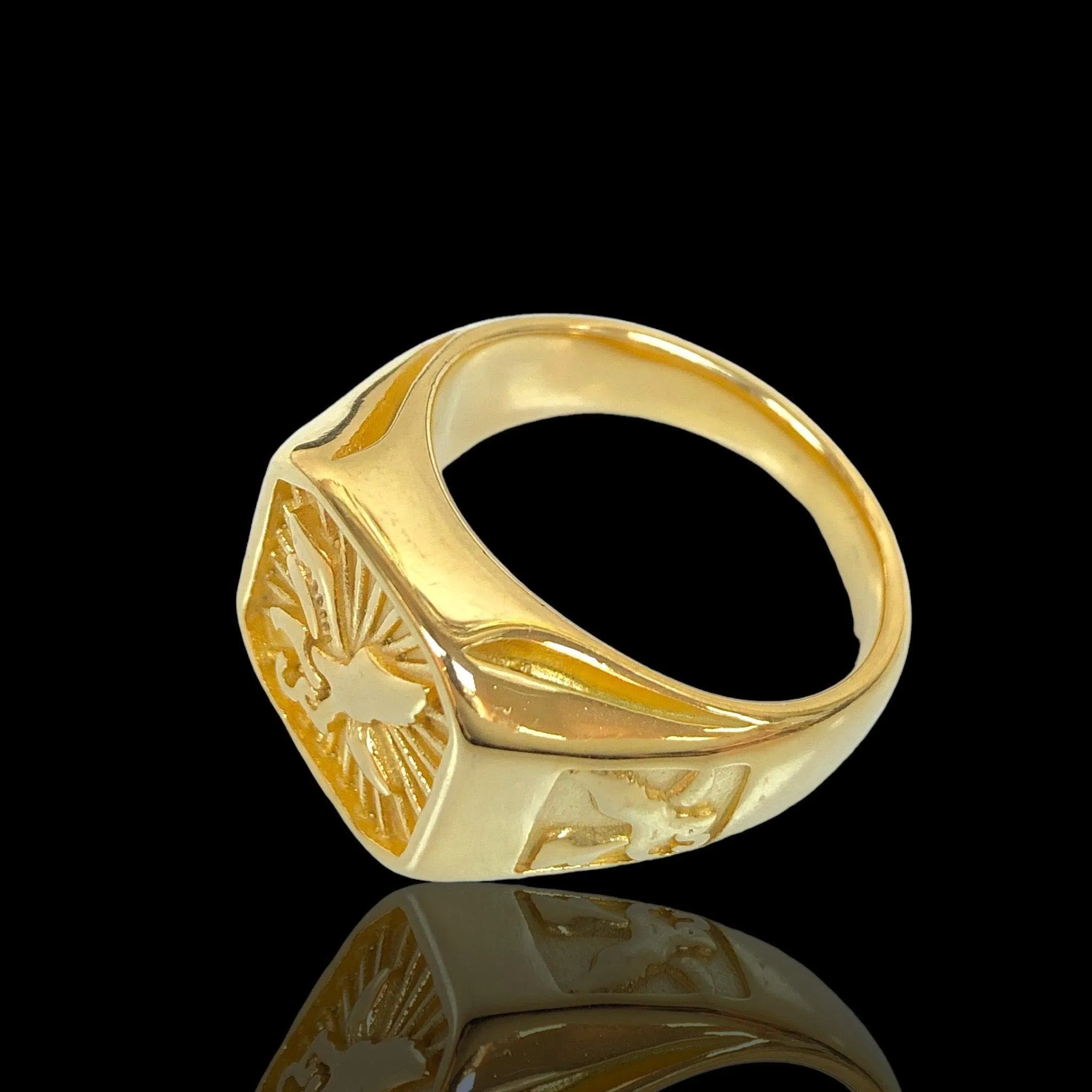 Oro Laminado Stainless Steel Soaring Eagle Ring