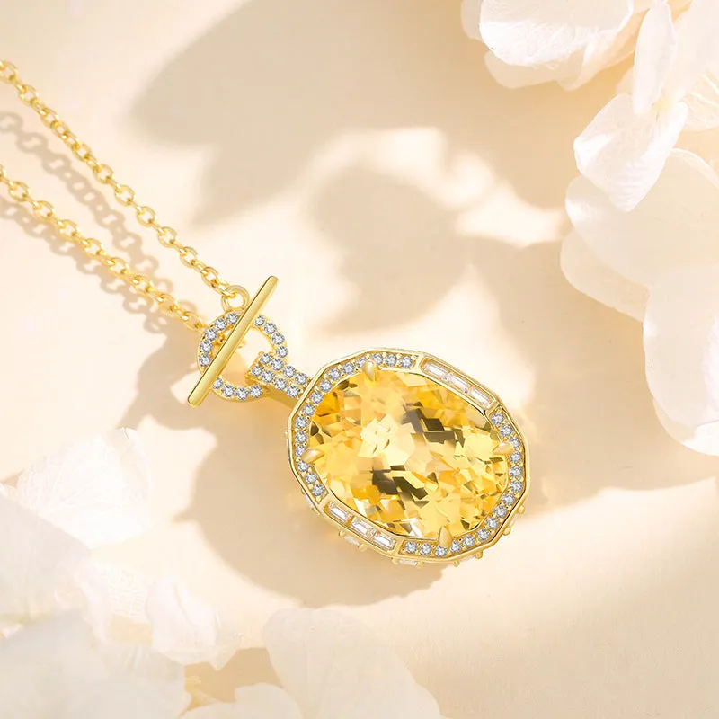 Oval citrine necklace women's s925 sterling silver niche  jewelry high-end clavicle chain