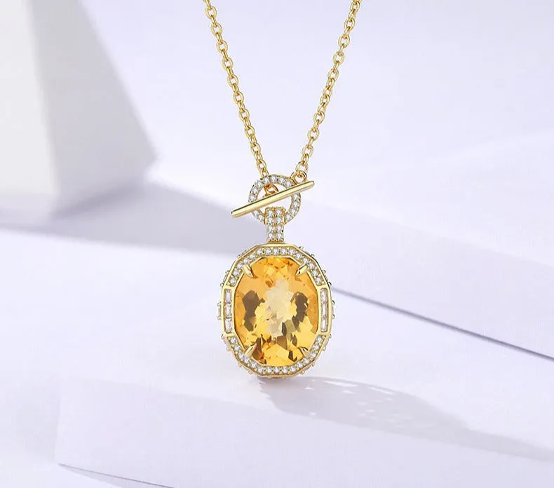 Oval citrine necklace women's s925 sterling silver niche  jewelry high-end clavicle chain