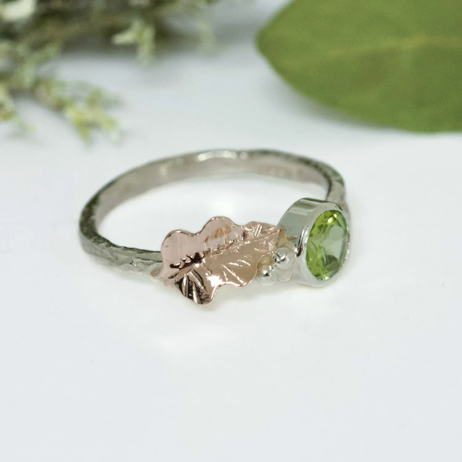 Peridot Gold Oak Leaf Ring