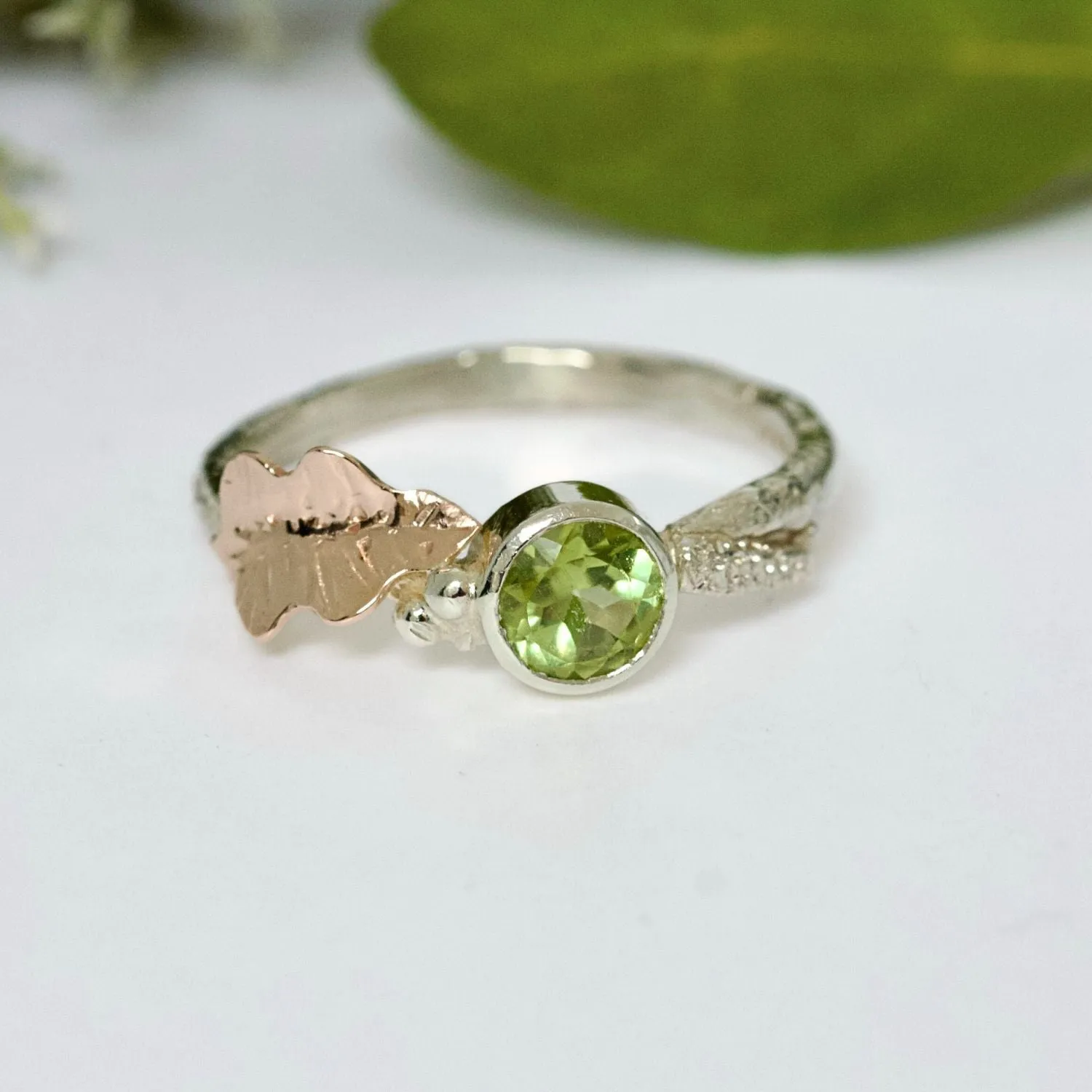Peridot Gold Oak Leaf Ring