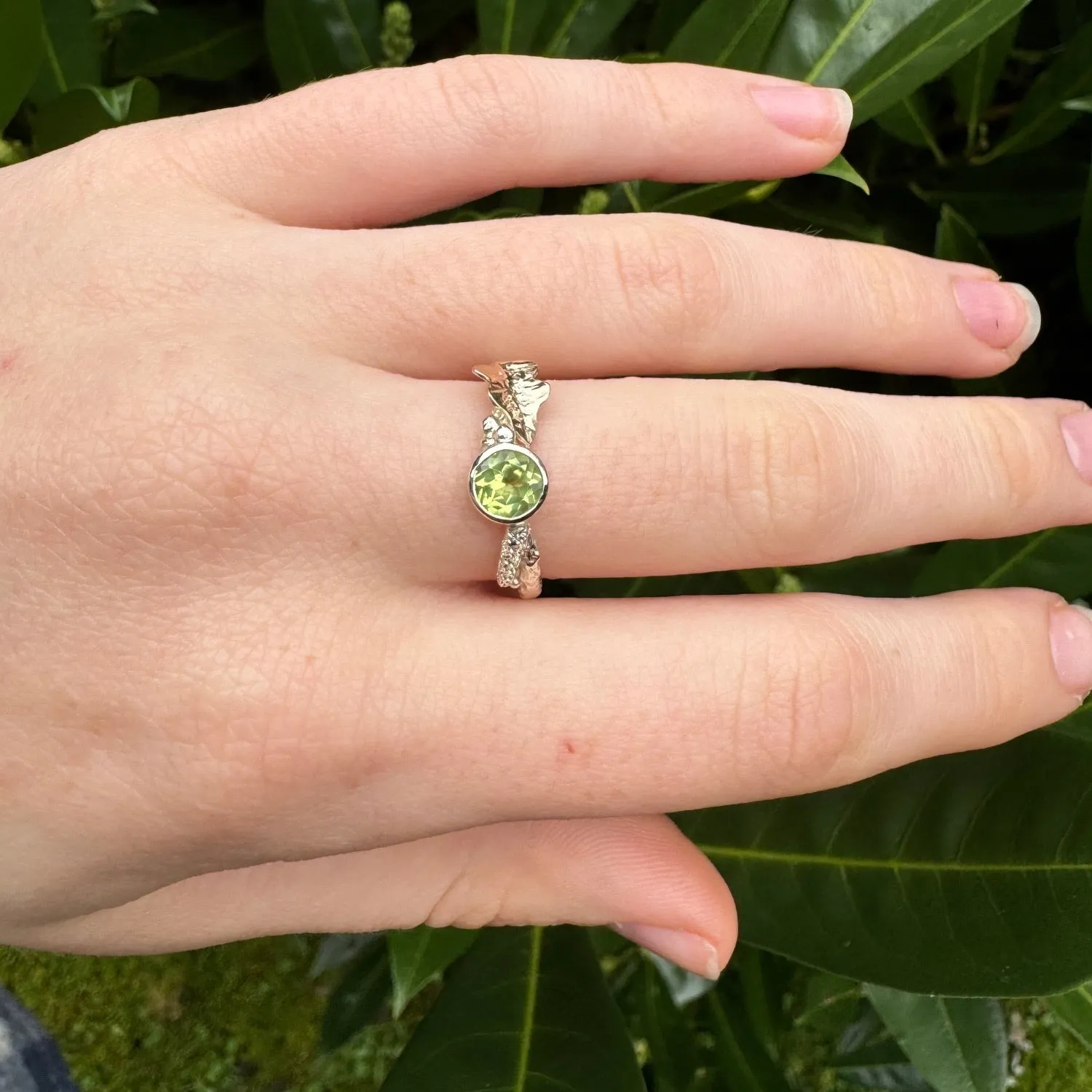 Peridot Gold Oak Leaf Ring
