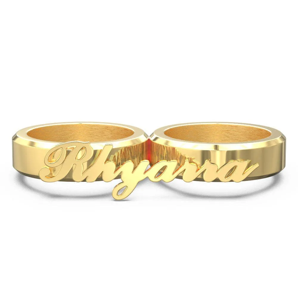 Personalized Name Double Fingers Ring Two Finger Ring Birthday Anniversary Mothers day gift for wife girlfriend mom daughter graduation gift