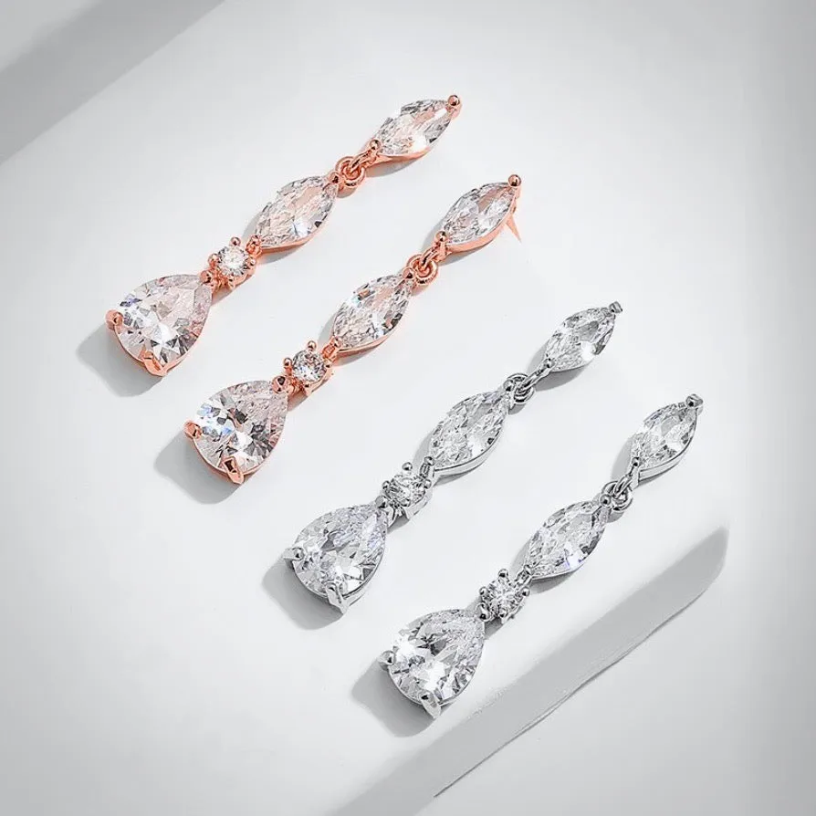 "Elmira" - Silver Cubic Zirconia Bridal Three-Piece Jewelry Set - Available in Silver and Rose Gold