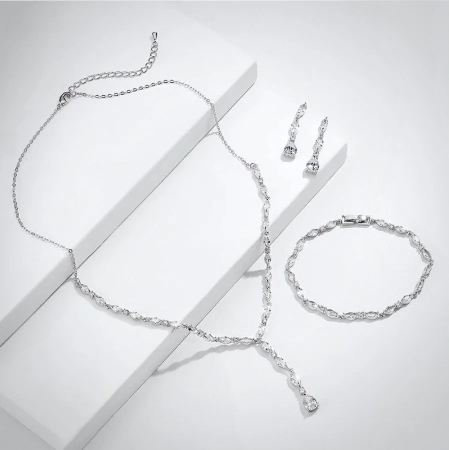 "Elmira" - Silver Cubic Zirconia Bridal Three-Piece Jewelry Set - Available in Silver and Rose Gold