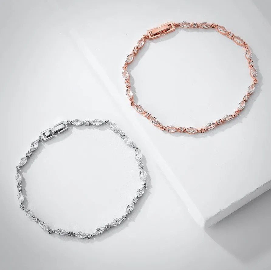 "Elmira" - Silver Cubic Zirconia Bridal Three-Piece Jewelry Set - Available in Silver and Rose Gold