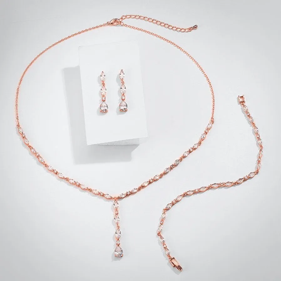 "Elmira" - Silver Cubic Zirconia Bridal Three-Piece Jewelry Set - Available in Silver and Rose Gold