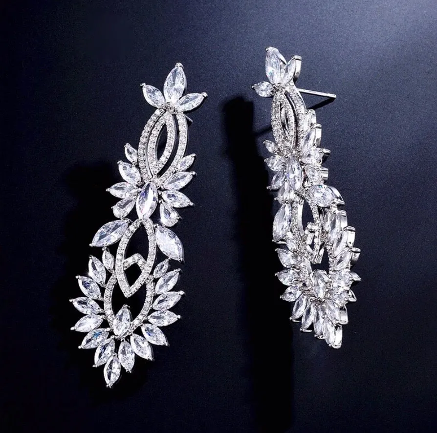"Giselle" - Silver Cubic Zirconia Bridal Earrings
