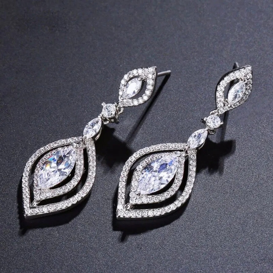 "Mae" - Silver Cubic Zirconia Bridal Earrings