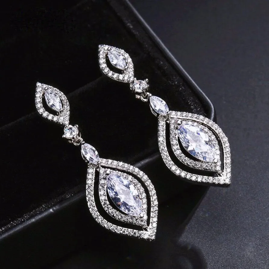 "Mae" - Silver Cubic Zirconia Bridal Earrings
