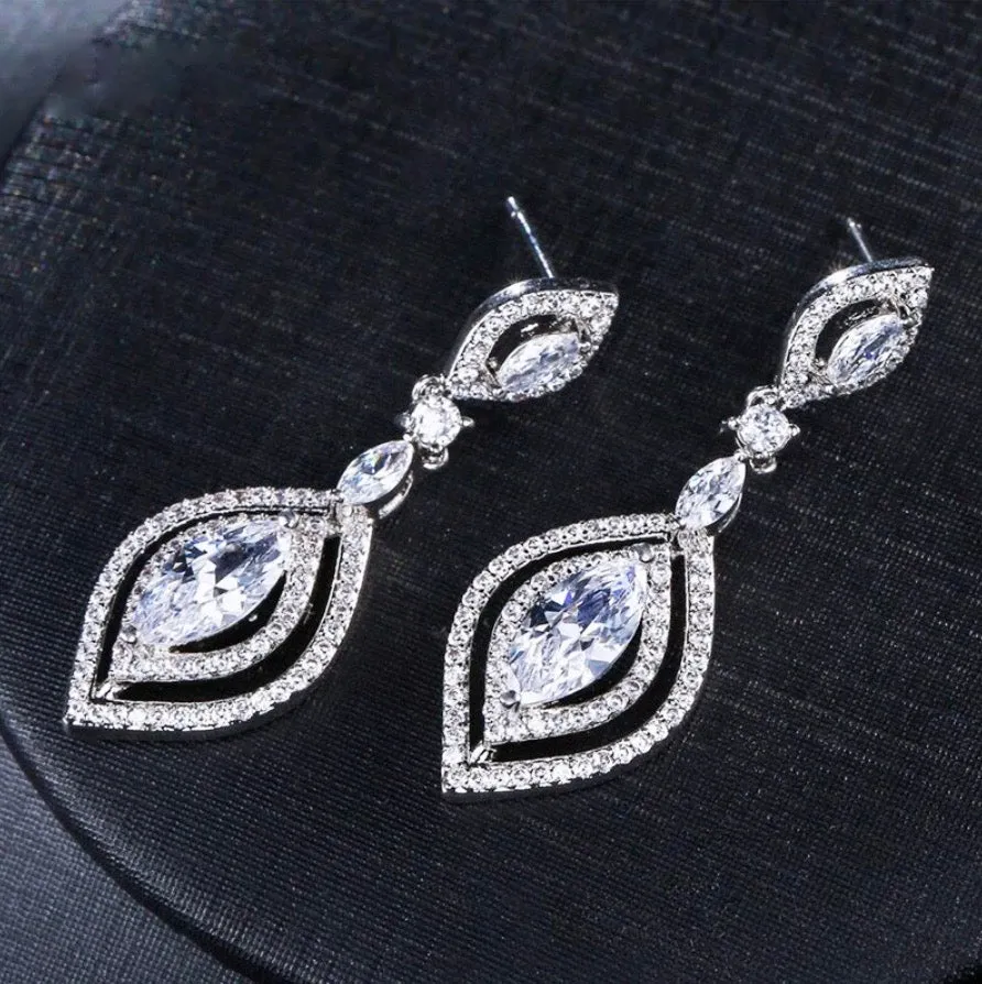 "Mae" - Silver Cubic Zirconia Bridal Earrings