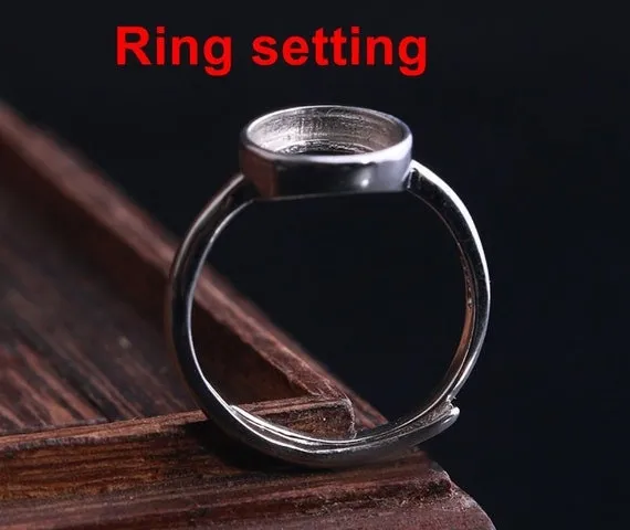 Ring Setting Blank Bezel 6-14mm 1pc 1.4g 925 Sterling Silver Adjustable for 1 Round Shape Cabochon Stone Cameo No Prongs Wholesale Available