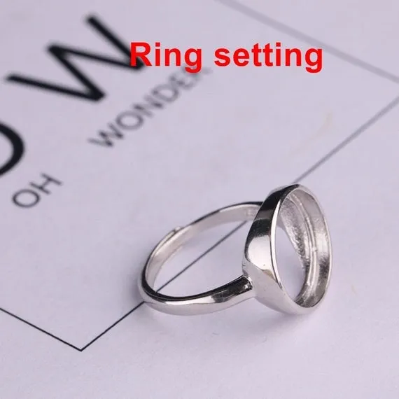 Ring Setting Blank Bezel 6-14mm 1pc 1.4g 925 Sterling Silver Adjustable for 1 Round Shape Cabochon Stone Cameo No Prongs Wholesale Available