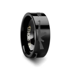 Rockland Print Design AK47 Ring Engraved Flat Black Tungsten Ring - 4mm - 12mm