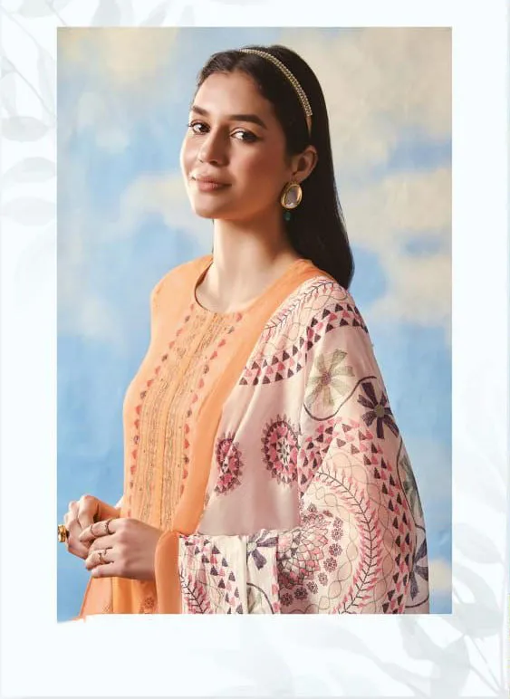 Saadgi Cambric Cotton Women Unstitched Orange Suit Set