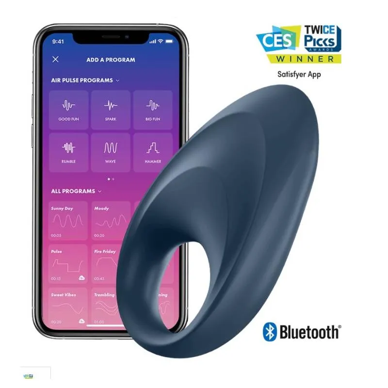 SATISFYER MIGHTY ONE VIBRATING RING WITH APP BLUE