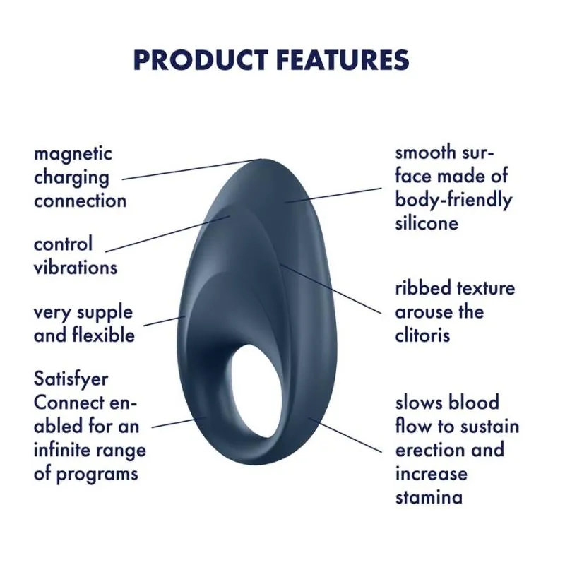 SATISFYER MIGHTY ONE VIBRATING RING WITH APP BLUE