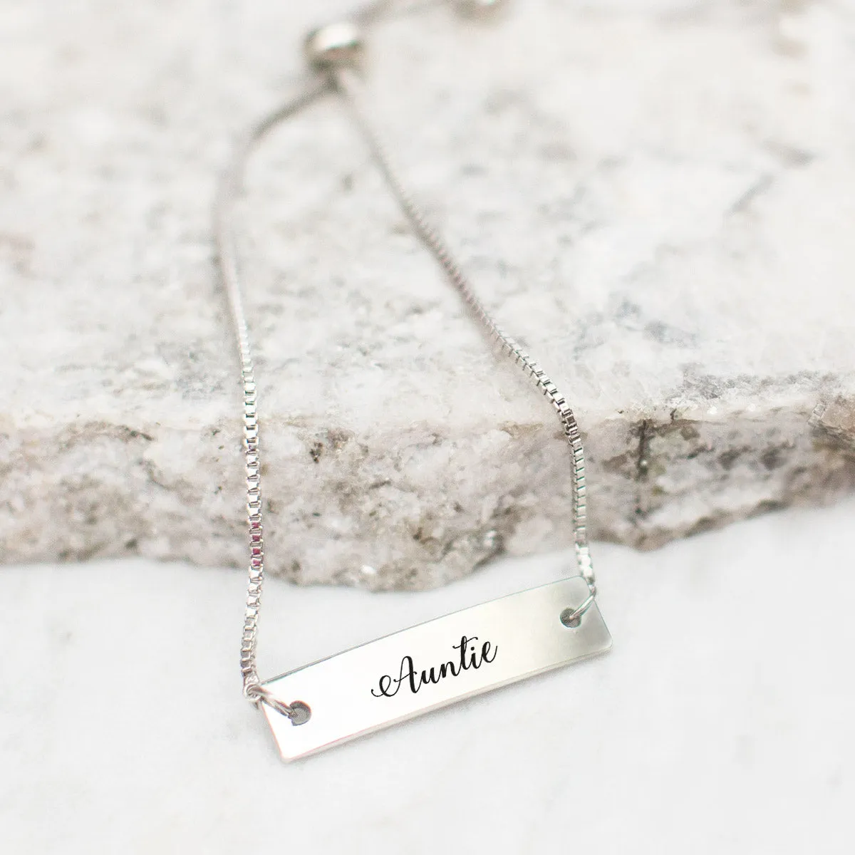 Silver Auntie - Script Adjustable Bar Bracelet